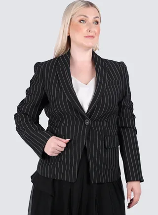 Women's Stripes Double Tone Blazer in Black Pinstripe 