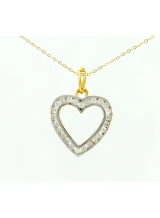 18K Solid Gold And 0.25Cts Diamonds Chanel Setting Heart Necklace 