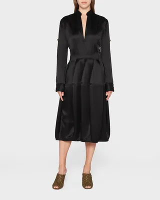 Silk Midi Dress with Adjustable Sleeves