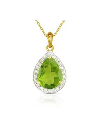 18k Gold 10mm Genuine Drop Cut Peridot 0.12Ct Genuine Diamonds Necklace 
