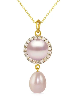 18 Karat Gold 0.10 ct Genuine Diamonds And Pearl Chain Necklace 
