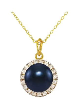 18 Karat Solid Gold 0.10 Carat Genuine Diamonds And 6-7 mm Pearl Pendant Necklace 
