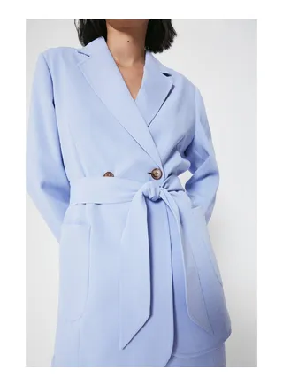 Premium Fluid Crepe Pocket Belted Blazer 