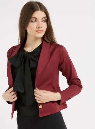 Solid Two Buttons Blazer Maroon 