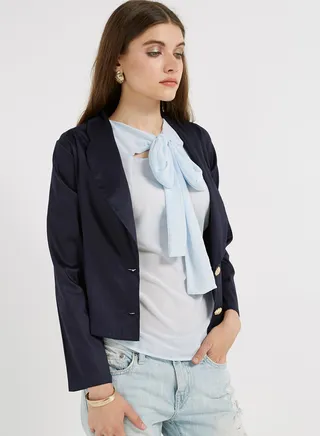 Solid Two Buttons Blazer Navy Blue 