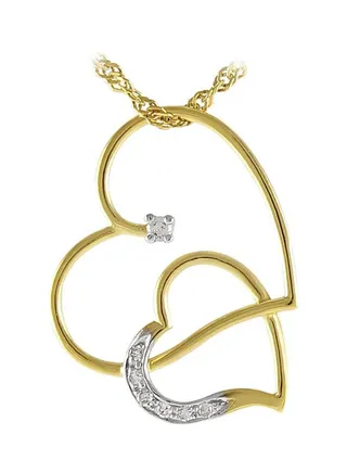 18K Gold 0.07 Ct Diamonds Hearts Necklace 