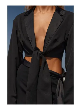 Premium Tailored Cropped Tie Blazer 