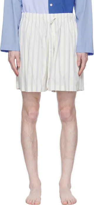 Tekla Off-White Striped Pyjama Shorts