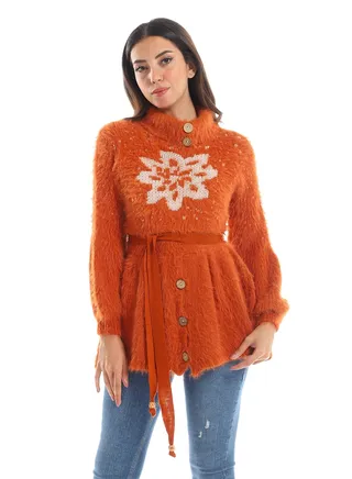 Womens Wool Shirt WithHighNeck And Flower Design 