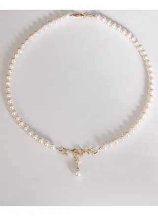Necklace 1st 42Cm, Freshwater Pearls, A Quality, White Color, 8.5-6.0MM, 18KY, 45D 0.18Cts 