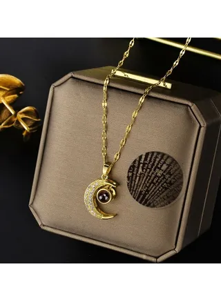 Kenzs 18K Gold Moon Black Onyx Gemstone Necklace 