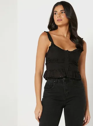 Ruffle Detail Strappy Crop Top