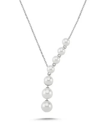 925 Sterling Silver Jewelry Rhodium Plated Pearl Dangle Y Necklace 100% Precious Metal Gift for Women- Emnon46NE 