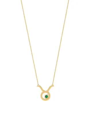 Capri Gold 18K Yellow Gold Taurus Zodiac Sign Necklace with Emerald 