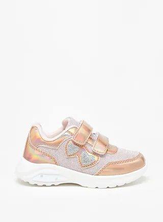 Girl's Panelled Sports Shoes With Hook And Loop Closure 