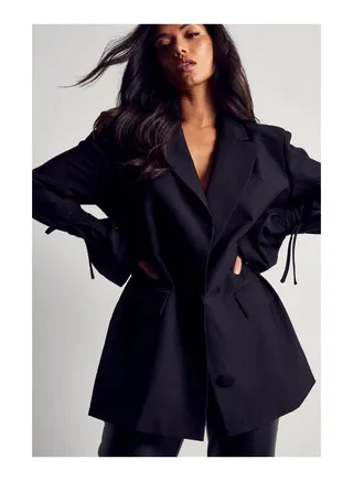 Woven Tie Sleeve Blazer 