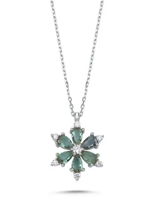 925 Sterling Silver Jewelry Rhodium Plated Lotus Flower Sultanit CZ Necklace 100% Precious Metal Gift for Women- Emnon56NE 