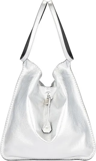 TOM FORD Laminated Padlock Large Shoulder Bag in Metallic Silver