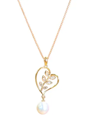 18K Gold Pearl Pendant With Diamond Necklace 