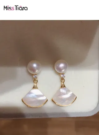 Classic Elegant Luxury Style Natural Freshwater Pearl Shell Elegant Dance Dress Shape Stud Earrings For Girls And Women Great Idea For Birthday Gift With Beautiful Packaging 