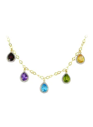 18 Karat Gold Multi Gem Stone Studded Necklace 