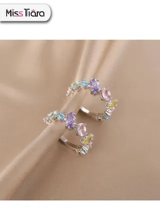 New Explosive Mixed cuts Zircon Versatile Temperament Fashion Earrings  Multicolored 