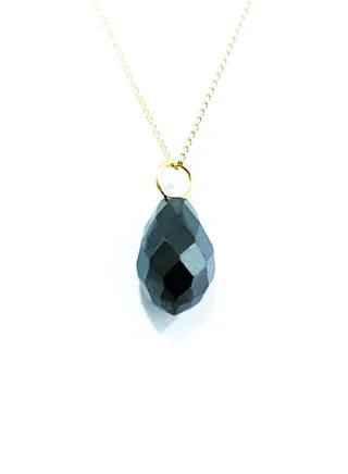 18K Pure Gold Crystal Black Stone Necklace 