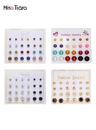 48 Pairs Fashion Simple Alloy Pearl Flower Zircon Stud Earrings Set for Women Girls Jewelry Accessories 