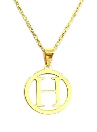 18K Pure Gold Letter H Design Necklace 