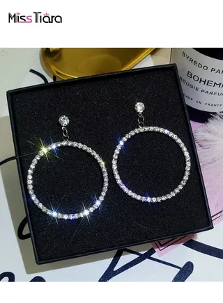 Fashionable temperament and versatile big circle full of diamonds with exaggerated personality big earrings 