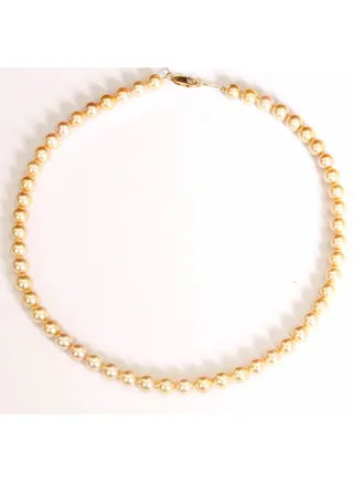 Necklace Japanese Akoya Pearls, A Quality, Treated Gold Color, 7.5-7.0MM, 18KY 