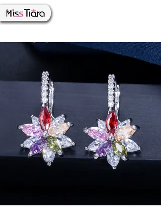 Delicate Sparkling Zirconia With Gold Plated Double Flower Earrings  Surprise Gift for Girls and Women 