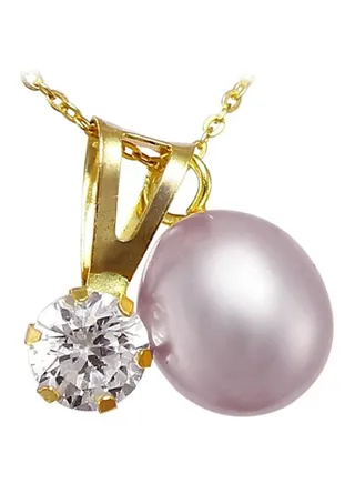 18 Karat Solid Gold Pearl And CZ Studded Pendant Necklace 