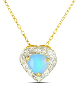 18K Gold Diamonds And Opal Necklace 0.08 Carat 