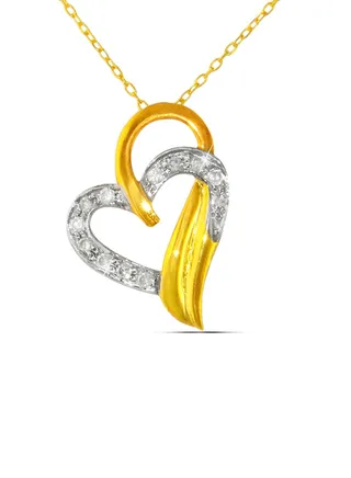18K Solid Genuine Diamonds Overlapped Heart Necklace 0.12 Carat 