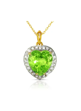 18k Gold 10mm Genuine Heart Cut Peridot 0.14Ct Genuine Diamonds Necklace 