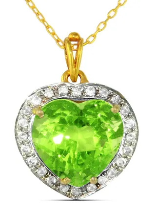 18K Gold Genuine Heart Cut Peridot Diamonds Necklace 0.14 Carat 