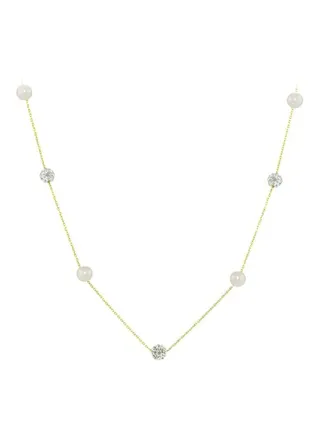 18 Karat Gold Crystal Ball And Pearl Studded Necklace 