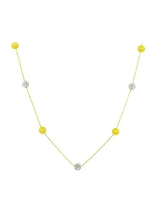 18 Karat Solid Gold Crystal Ball And Pearl Necklace 