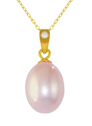 18K Gold Pearl Pendant With 10K Gold Chain 