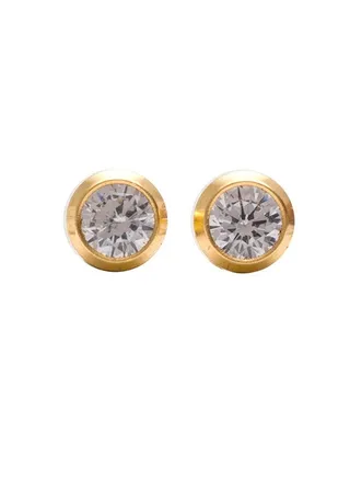 3MM Cubic Zirconia Bezel 24K Pure Gold Plated  Ear Studs For Kids 