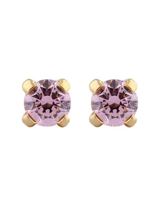 3MM Pink Cubic Zirconia 24K Pure Gold Plated Ear Studs For Kids 