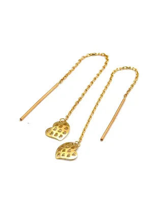 Real Gold Net Hearts Drop Hanging Earring 