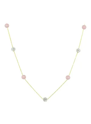 18 Karat Gold Crystal Balls And Pearls Necklace 