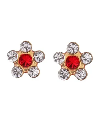 Daisy April Crystal -July Ruby 24K Pure Gold Plated Ear Studs For Kids 