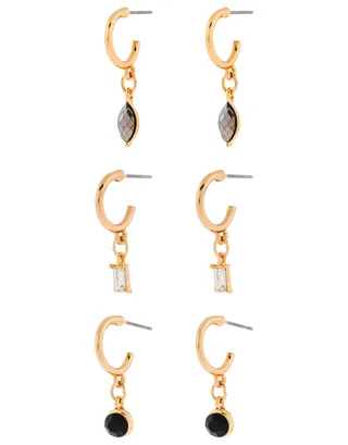 3-Piece Gem Charm Small Hoop Earrings 