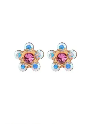 Daisy Ab Crystal – October Rose 24K Pure Gold Plated Ear Studs For Kids 