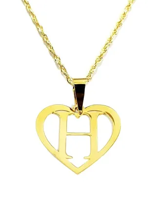 18K Pure Gold Heart Letter H Design Necklace 