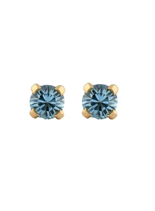 3MM March Aquamarine Birthstone 24K Pure Gold Plated Ear Studs For Kids 