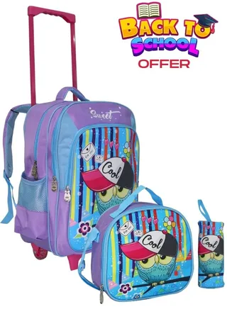 Kids School Trolley Backpack set of 3 With Pencil case and lunch bag for boys and girls 
